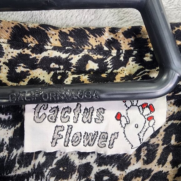 Women's Vintage Cactus Flower Leopard Print Button-Up Shirt Rayon Long Sleeve S - Picture 6 of 11